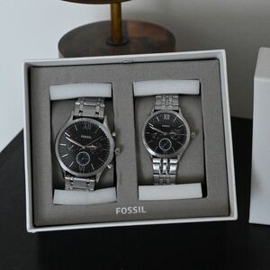 FOSSIL His and Her Stainless Steel Watch Set NWT